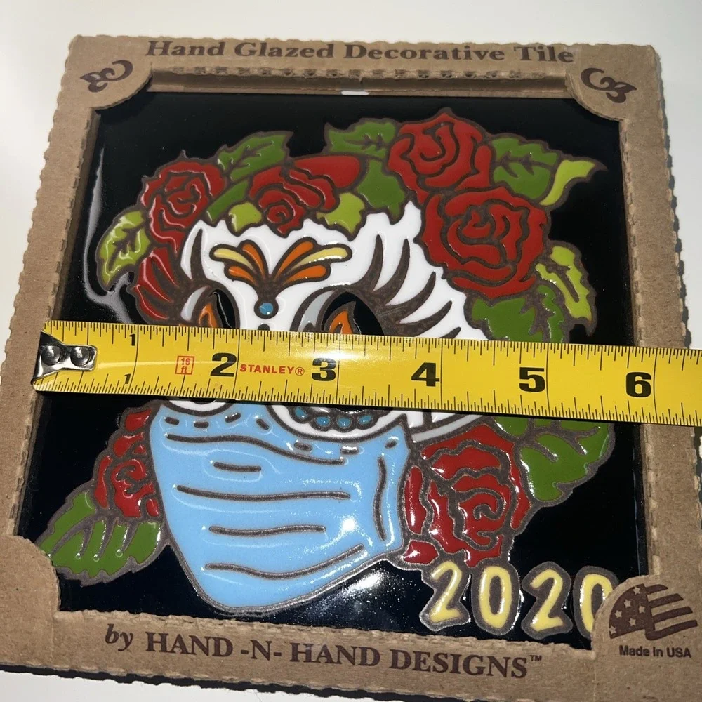 Earthtones Day Of The Dead Skull Women Hand Glazed Art Tile